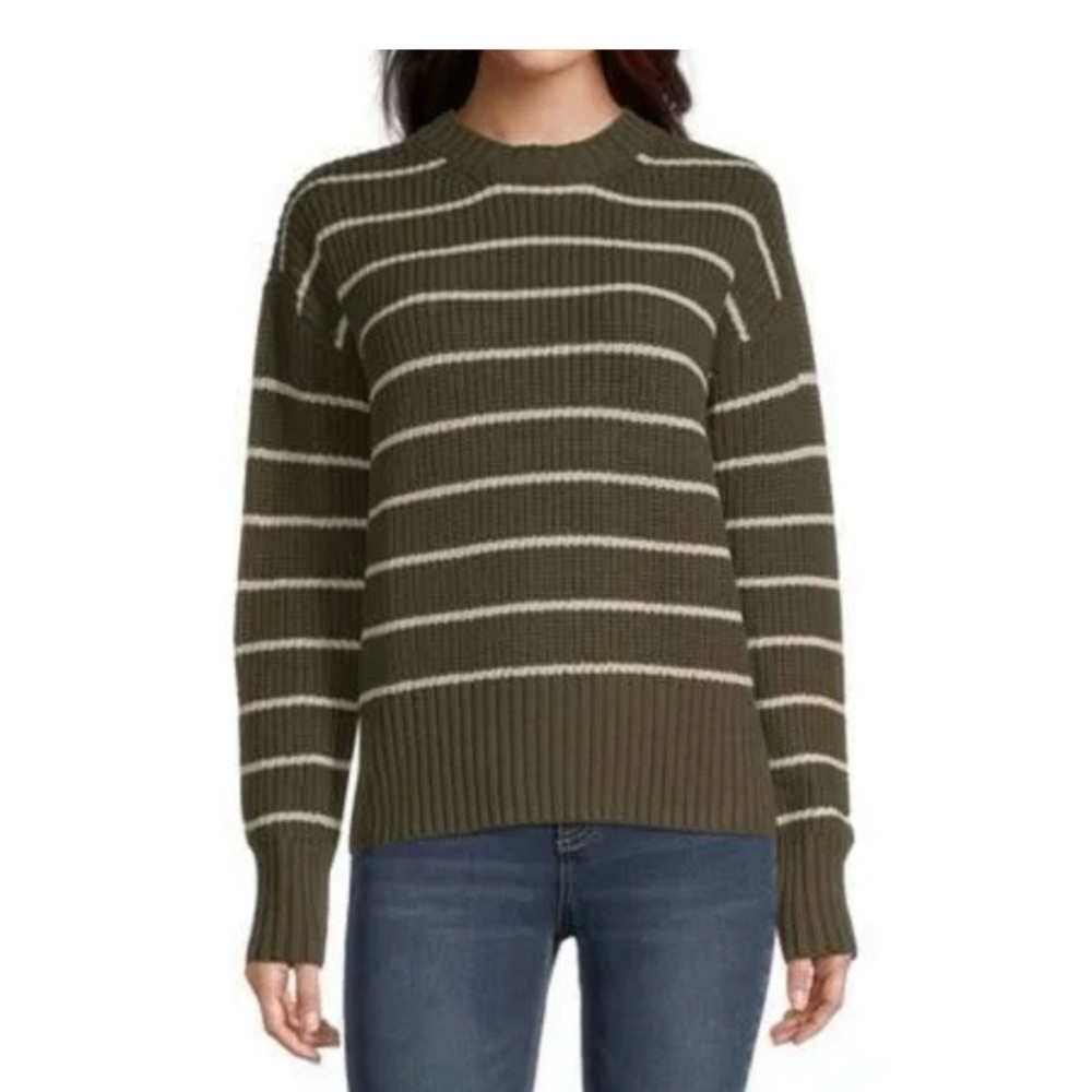 a.n.a  Crew Neck Striped Pullover Sweater L